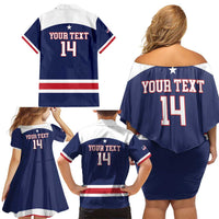 Custom United States Lacrosse Family Matching Off Shoulder Short Dress and Hawaiian Shirt Go Champions Blue Version