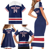Custom United States Lacrosse Family Matching Short Sleeve Bodycon Dress and Hawaiian Shirt Go Champions Blue Version