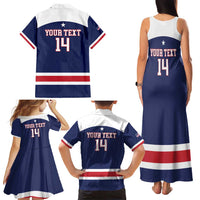 Custom United States Lacrosse Family Matching Tank Maxi Dress and Hawaiian Shirt Go Champions Blue Version