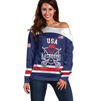 Custom United States Lacrosse Off Shoulder Sweater Go Champions Blue Version