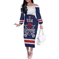 Custom United States Lacrosse Off The Shoulder Long Sleeve Dress Go Champions Blue Version