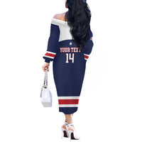 Custom United States Lacrosse Off The Shoulder Long Sleeve Dress Go Champions Blue Version
