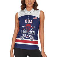Custom United States Lacrosse Women Sleeveless Polo Shirt Go Champions Blue Version