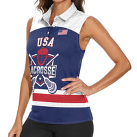 Custom United States Lacrosse Women Sleeveless Polo Shirt Go Champions Blue Version
