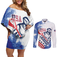 Custom United States Lacrosse Couples Matching Off Shoulder Short Dress and Long Sleeve Button Shirt 2025 Grunge Style