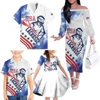Custom United States Lacrosse Family Matching Off The Shoulder Long Sleeve Dress and Hawaiian Shirt 2025 Grunge Style