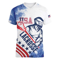 Custom United States Lacrosse Women V-Neck T-Shirt 2025 Grunge Style