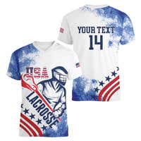 Custom United States Lacrosse Women V-Neck T-Shirt 2025 Grunge Style