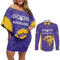 Custom Haudenosaunee Lacrosse Couples Matching Off Shoulder Short Dress and Long Sleeve Button Shirt 2025 Go Nationals