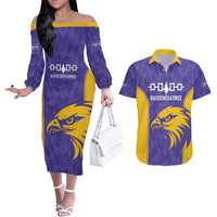 Custom Haudenosaunee Lacrosse Couples Matching Off The Shoulder Long Sleeve Dress and Hawaiian Shirt 2025 Go Nationals