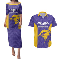 Custom Haudenosaunee Lacrosse Couples Matching Puletasi and Hawaiian Shirt 2025 Go Nationals