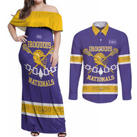 Custom Iroquois Lacrosse Couples Matching Off Shoulder Maxi Dress and Long Sleeve Button Shirt Haudenosaunee Nationals