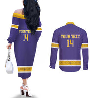 Custom Iroquois Lacrosse Couples Matching Off The Shoulder Long Sleeve Dress and Long Sleeve Button Shirt Haudenosaunee Nationals