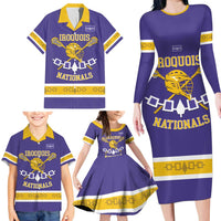 Custom Iroquois Lacrosse Family Matching Long Sleeve Bodycon Dress and Hawaiian Shirt Haudenosaunee Nationals