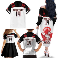 Custom Canada Lacrosse Family Matching Off The Shoulder Long Sleeve Dress and Hawaiian Shirt Go Champions Maple Leaf