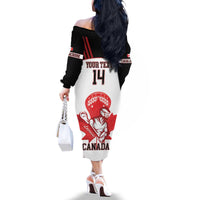 Custom Canada Lacrosse Family Matching Off The Shoulder Long Sleeve Dress and Hawaiian Shirt Go Champions Maple Leaf
