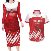 Custom England Lacrosse Couples Matching Long Sleeve Bodycon Dress and Hawaiian Shirt Go Champions Rose