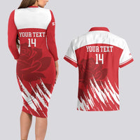 Custom England Lacrosse Couples Matching Long Sleeve Bodycon Dress and Hawaiian Shirt Go Champions Rose