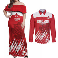 Custom England Lacrosse Couples Matching Off Shoulder Maxi Dress and Long Sleeve Button Shirt Go Champions Rose