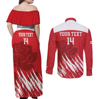 Custom England Lacrosse Couples Matching Off Shoulder Maxi Dress and Long Sleeve Button Shirt Go Champions Rose
