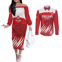 Custom England Lacrosse Couples Matching Off The Shoulder Long Sleeve Dress and Long Sleeve Button Shirt Go Champions Rose