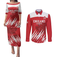 Custom England Lacrosse Couples Matching Puletasi and Long Sleeve Button Shirt Go Champions Rose