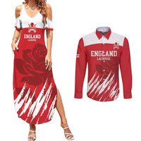 Custom England Lacrosse Couples Matching Summer Maxi Dress and Long Sleeve Button Shirt Go Champions Rose