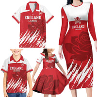Custom England Lacrosse Family Matching Long Sleeve Bodycon Dress and Hawaiian Shirt Go Champions Rose