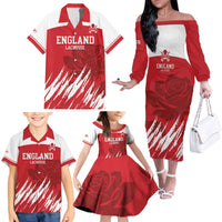 Custom England Lacrosse Family Matching Off The Shoulder Long Sleeve Dress and Hawaiian Shirt Go Champions Rose
