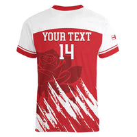 Custom England Lacrosse Women V-Neck T-Shirt Go Champions Rose