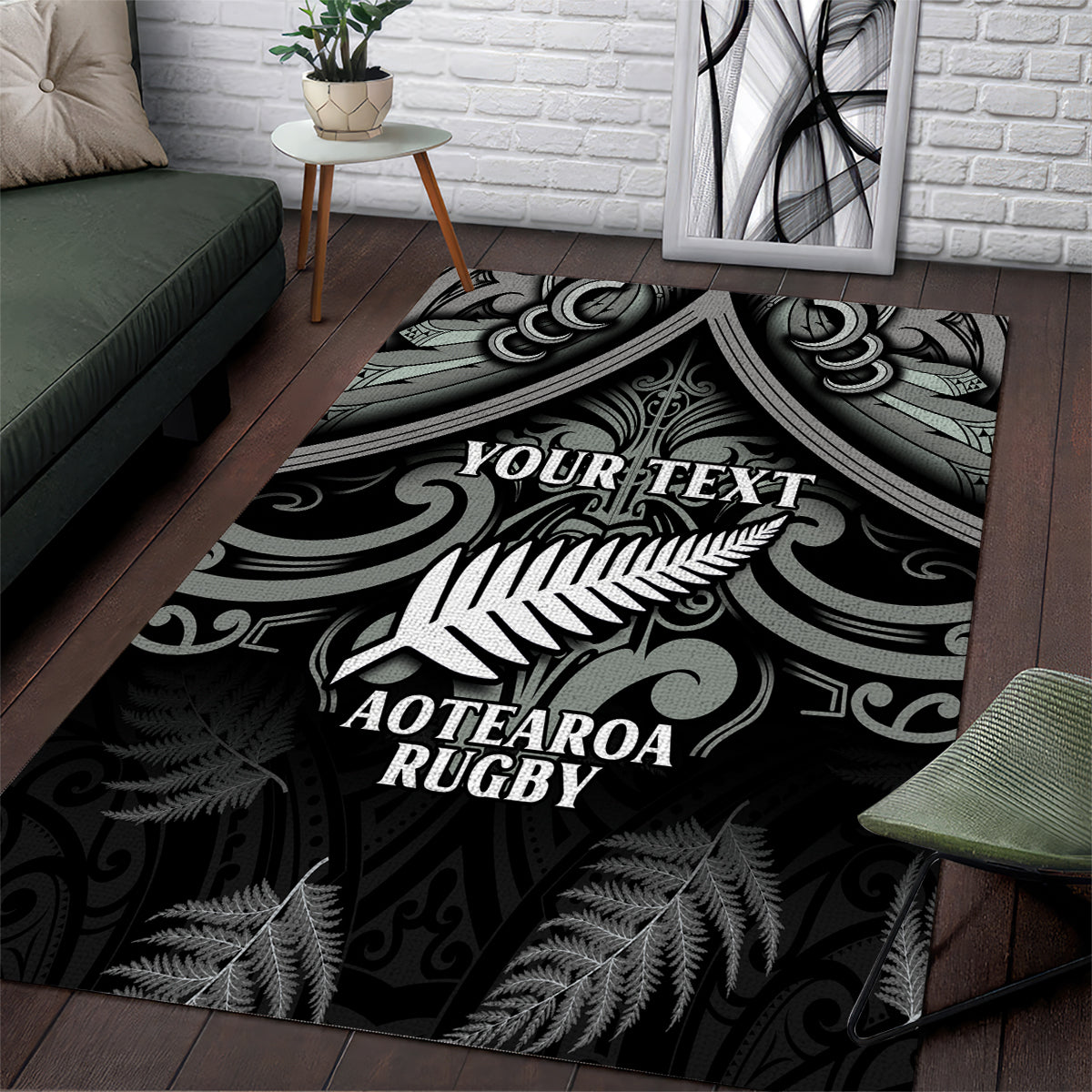 Custom New Zealand Silver Fern Rugby Area Rug All Black Since 1892 Aotearoa Moko Maori