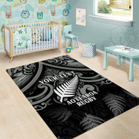 Custom New Zealand Silver Fern Rugby Area Rug All Black Since 1892 Aotearoa Moko Maori - Wonder Print Shop