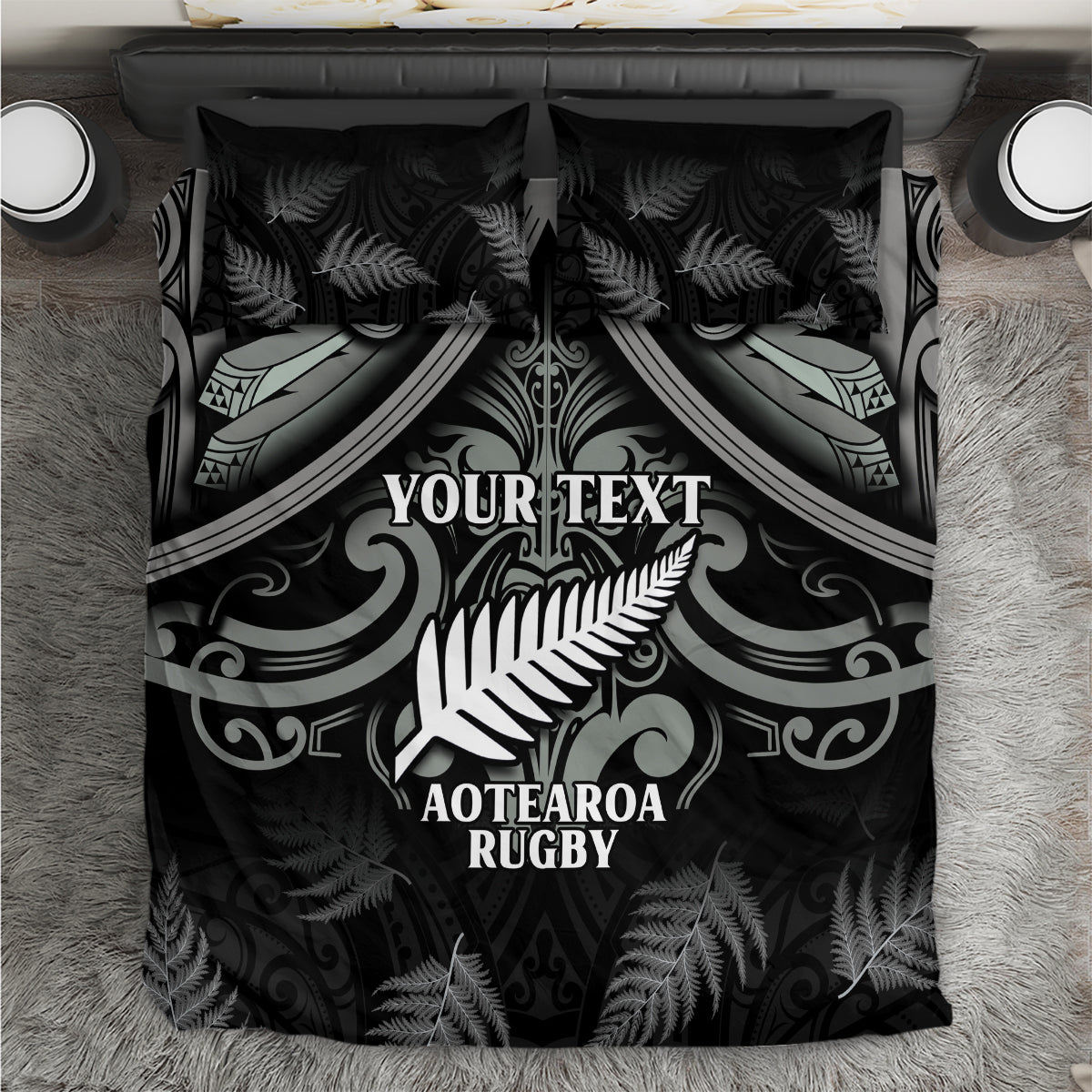Custom New Zealand Silver Fern Rugby Bedding Set All Black Since 1892 Aotearoa Moko Maori