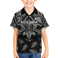 Custom New Zealand Silver Fern Rugby Family Matching Short Sleeve Bodycon Dress and Hawaiian Shirt All Black Since 1892 Aotearoa Moko Maori - Wonder Print Shop