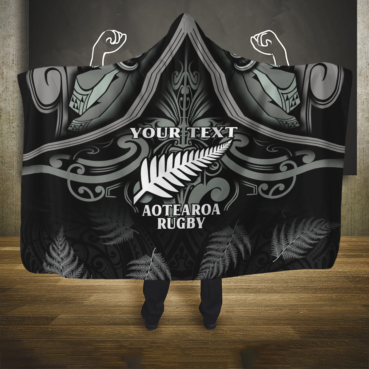 Custom New Zealand Silver Fern Rugby Hooded Blanket All Black Since 1892 Aotearoa Moko Maori