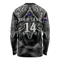 Custom New Zealand Silver Fern Rugby Long Sleeve Shirt All Black Since 1892 Aotearoa Moko Maori - Wonder Print Shop