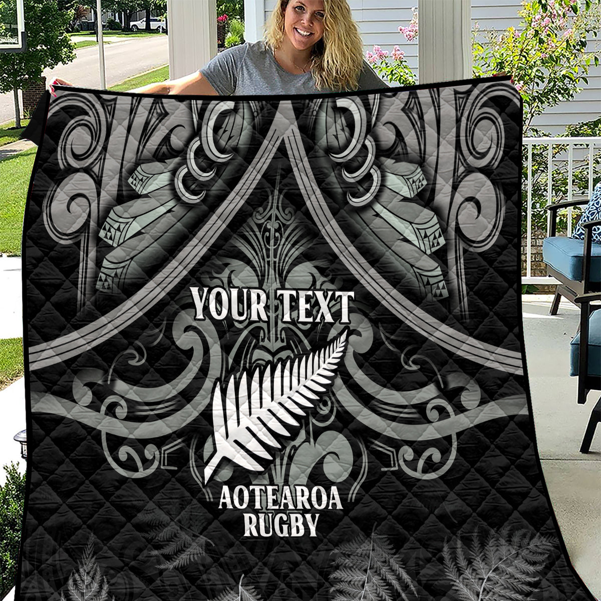 Custom New Zealand Silver Fern Rugby Quilt All Black Since 1892 Aotearoa Moko Maori