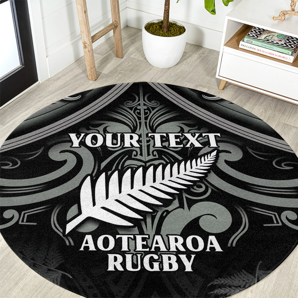 Custom New Zealand Silver Fern Rugby Round Carpet All Black Since 1892 Aotearoa Moko Maori