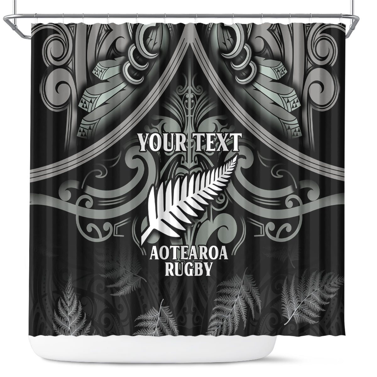Custom New Zealand Silver Fern Rugby Shower Curtain All Black Since 1892 Aotearoa Moko Maori