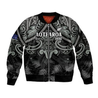 Custom New Zealand Silver Fern Rugby Sleeve Zip Bomber Jacket All Black Since 1892 Aotearoa Moko Maori - Wonder Print Shop