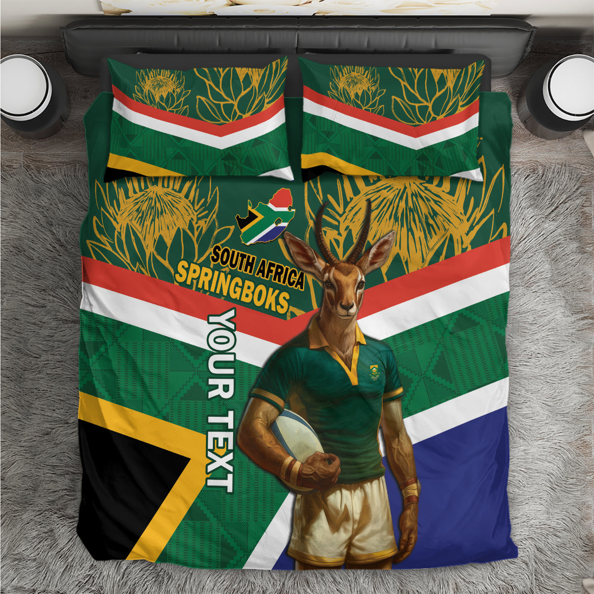 Custom South Africa Rugby Bedding Set 2024 Go Springboks Mascot African Pattern