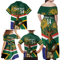 Custom South Africa Rugby Family Matching Off Shoulder Maxi Dress and Hawaiian Shirt 2024 Go Springboks Mascot African Pattern - Wonder Print Shop