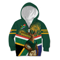 Custom South Africa Rugby Kid Hoodie 2024 Go Springboks Mascot African Pattern - Wonder Print Shop