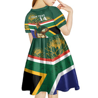 Custom South Africa Rugby Kid Short Sleeve Dress 2024 Go Springboks Mascot African Pattern - Wonder Print Shop