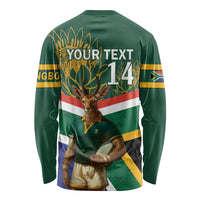 Custom South Africa Rugby Long Sleeve Shirt 2024 Go Springboks Mascot African Pattern - Wonder Print Shop