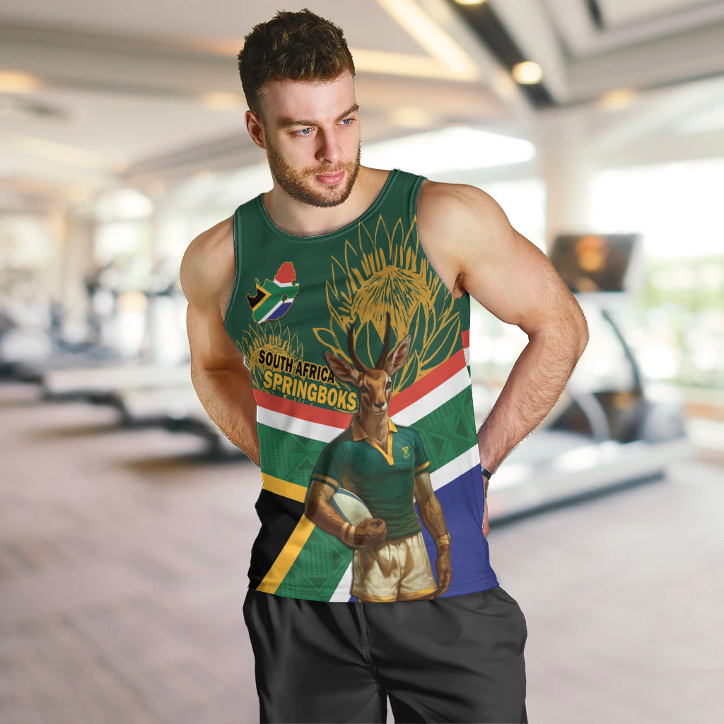 Custom South Africa Rugby Men Tank Top 2024 Go Springboks Mascot African Pattern