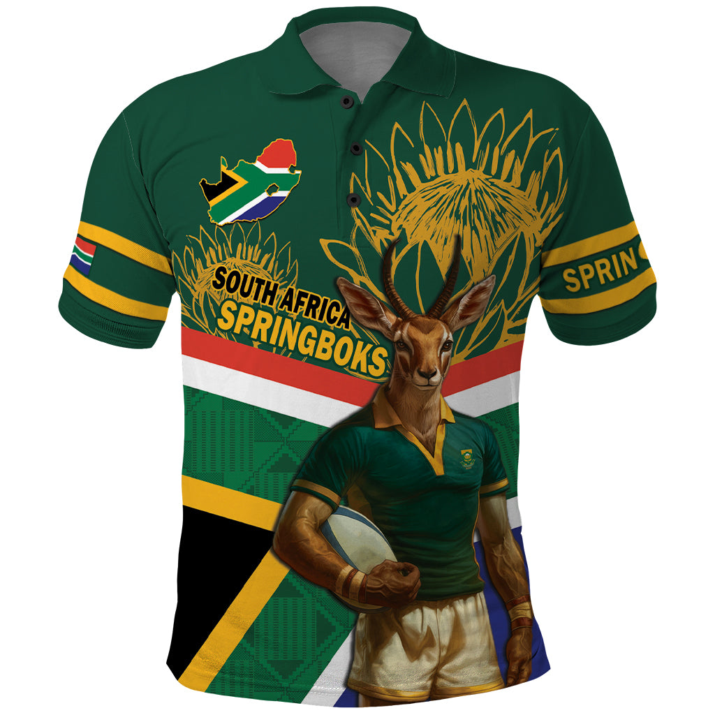 Custom South Africa Rugby Polo Shirt 2024 Go Springboks Mascot African Pattern