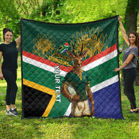 Custom South Africa Rugby Quilt 2024 Go Springboks Mascot African Pattern - Wonder Print Shop