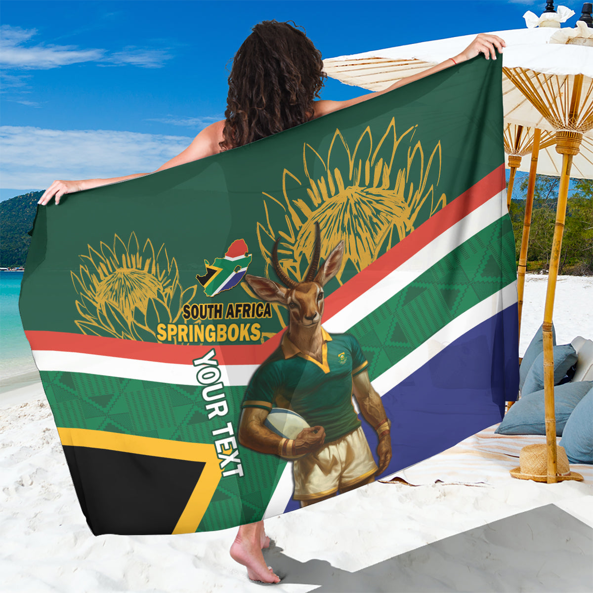 Custom South Africa Rugby Sarong 2024 Go Springboks Mascot African Pattern