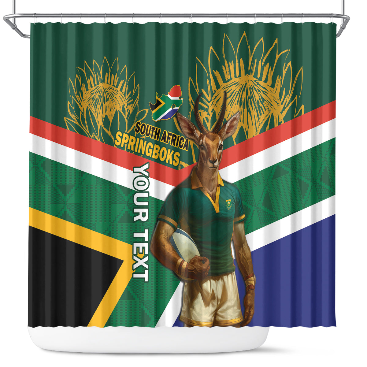 Custom South Africa Rugby Shower Curtain 2024 Go Springboks Mascot African Pattern